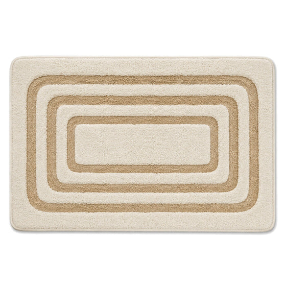 Ivory and beige nested rounded rectangle bath mat for contemporary bathroom decor - Primeval