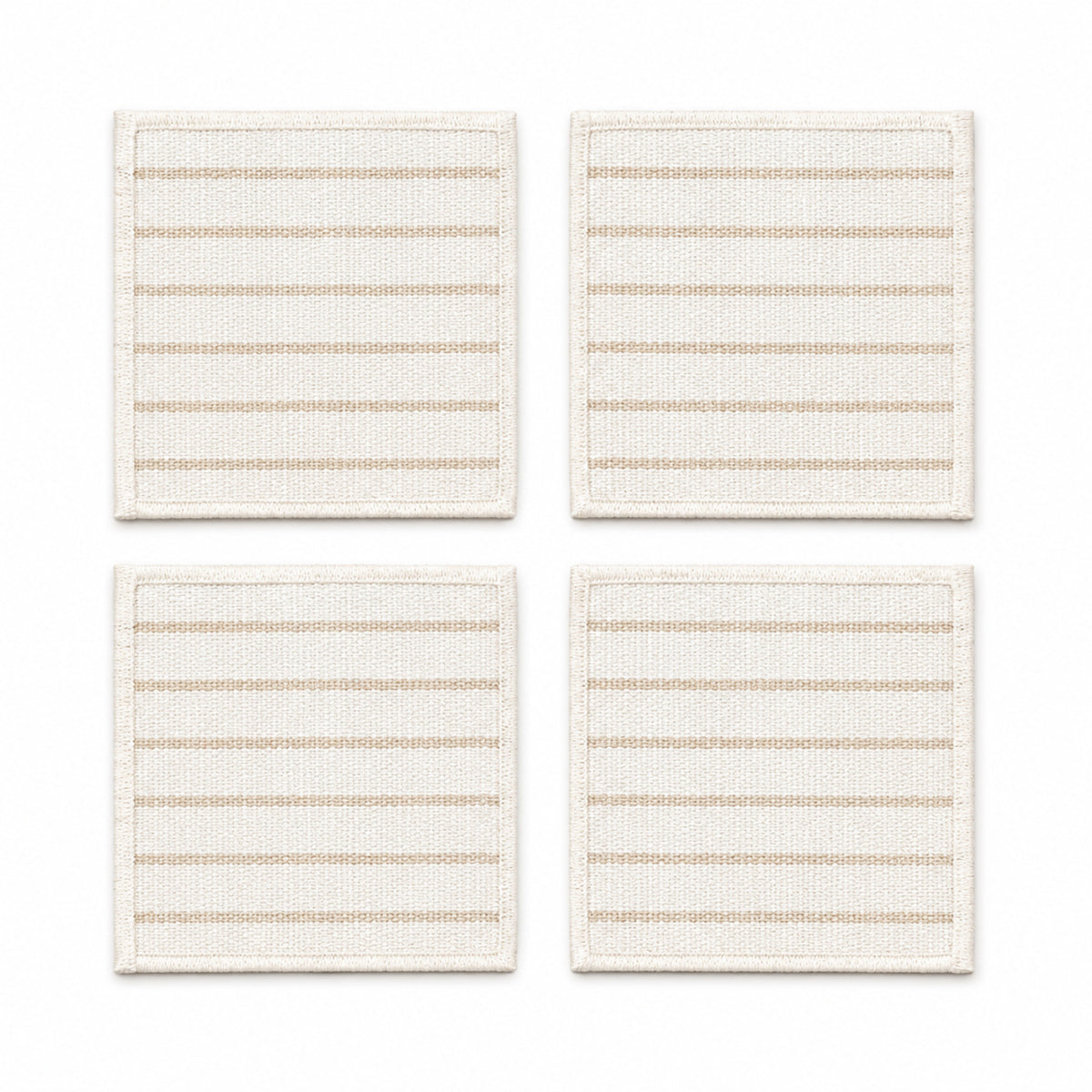 Ivory beige striped cotton coaster set on a clean white background