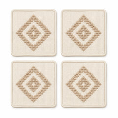 Ivory beige tufted diamond coaster set on a clean white background