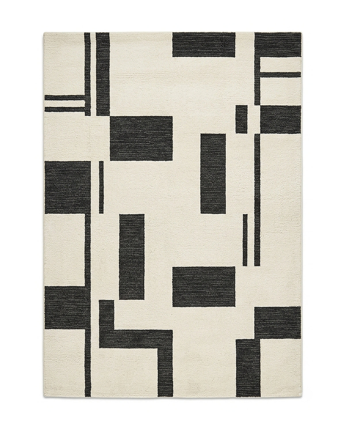 Ivory and black abstract block geometric area rug by Primeval