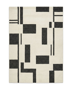 Ivory and black abstract block geometric area rug by Primeval