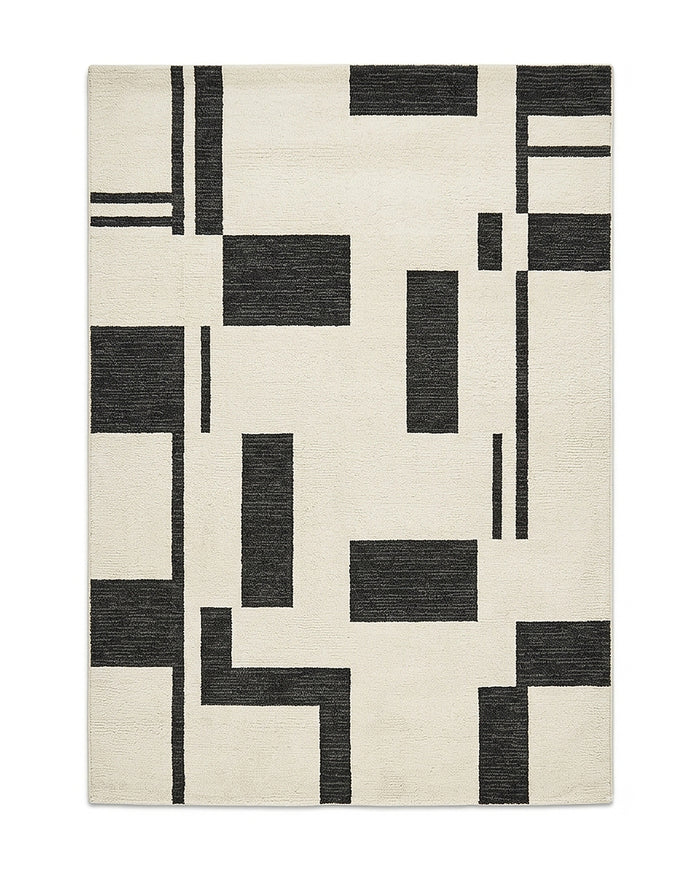 Ivory and black abstract block geometric area rug by Primeval
