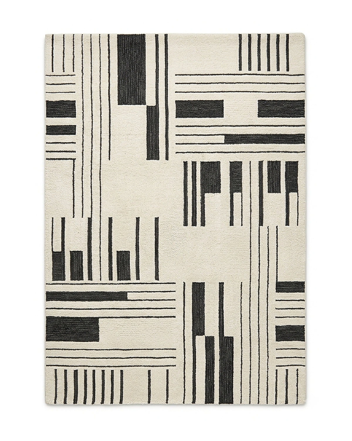 Ivory and black abstract linear geometric area rug by Primeval