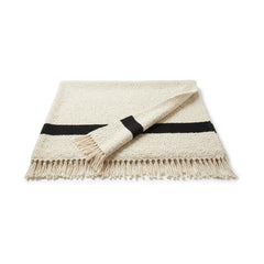 Ivory and black bold stripe handwoven cotton throw with fringe 130×170 cm by Primeval