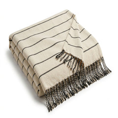 Ivory and black fine stripe woven cotton throw with black fringe 130×170 cm by Primeval