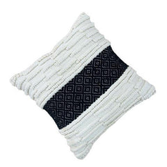 Ivory & Black Centre-Panel Handwoven Cotton Cushion Cover 45x45 cm