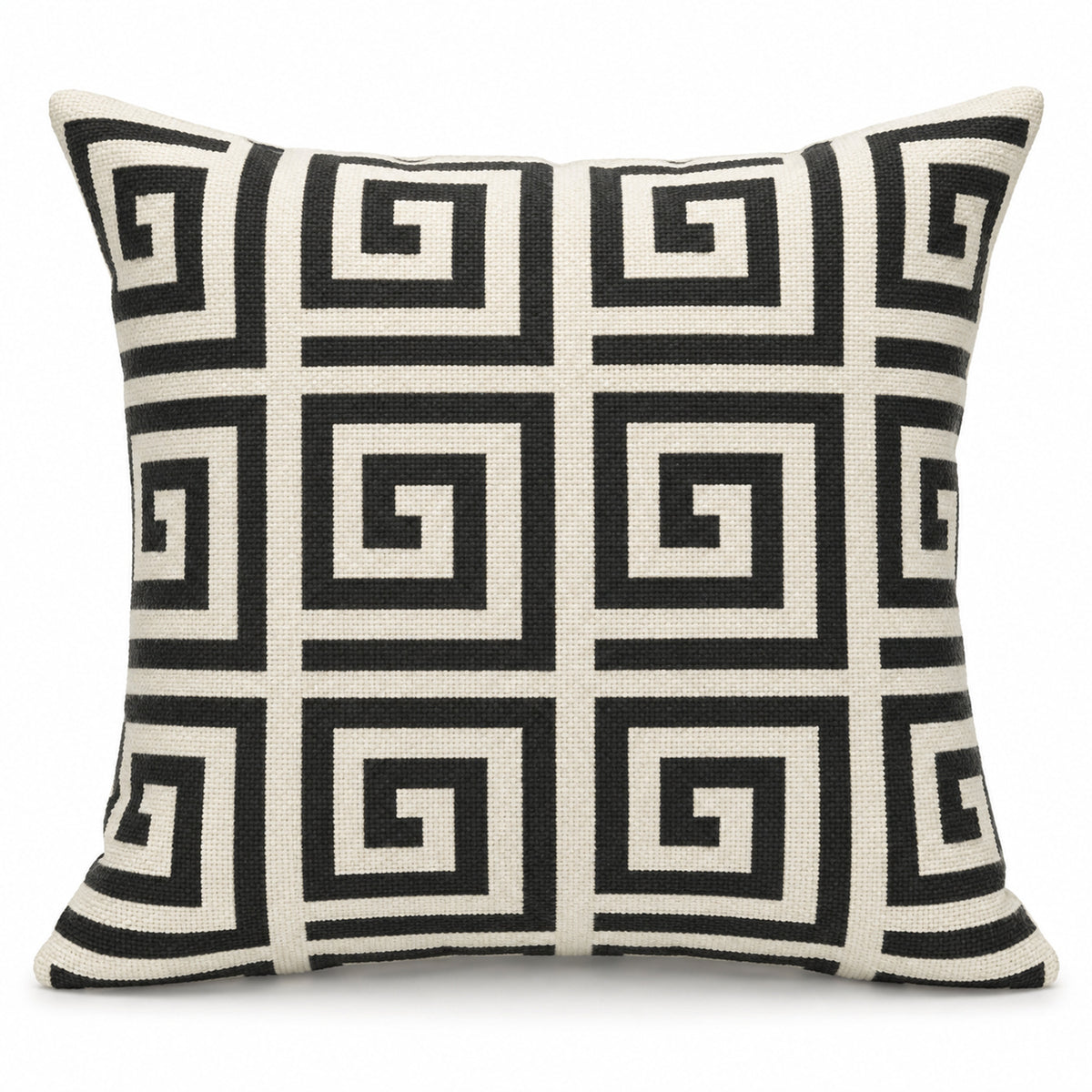 Ivory & Black Greek Key Geometric Printed Cushion Cover – 45 x 45 cm
