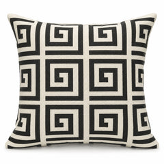 Ivory & Black Greek Key Geometric Printed Cushion Cover – 45 x 45 cm