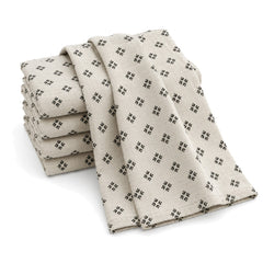 Primeval ivory and black mini geometric print cotton kitchen towel set in folded studio presentation