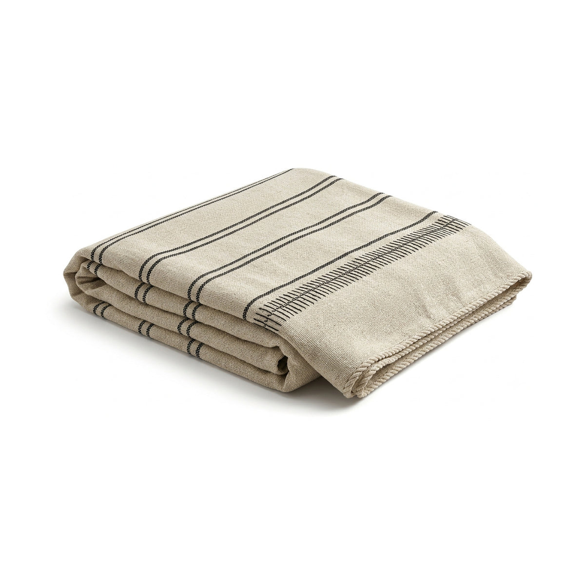 Ivory and black pinstripe handwoven cotton throw 130×170 cm by Primeval