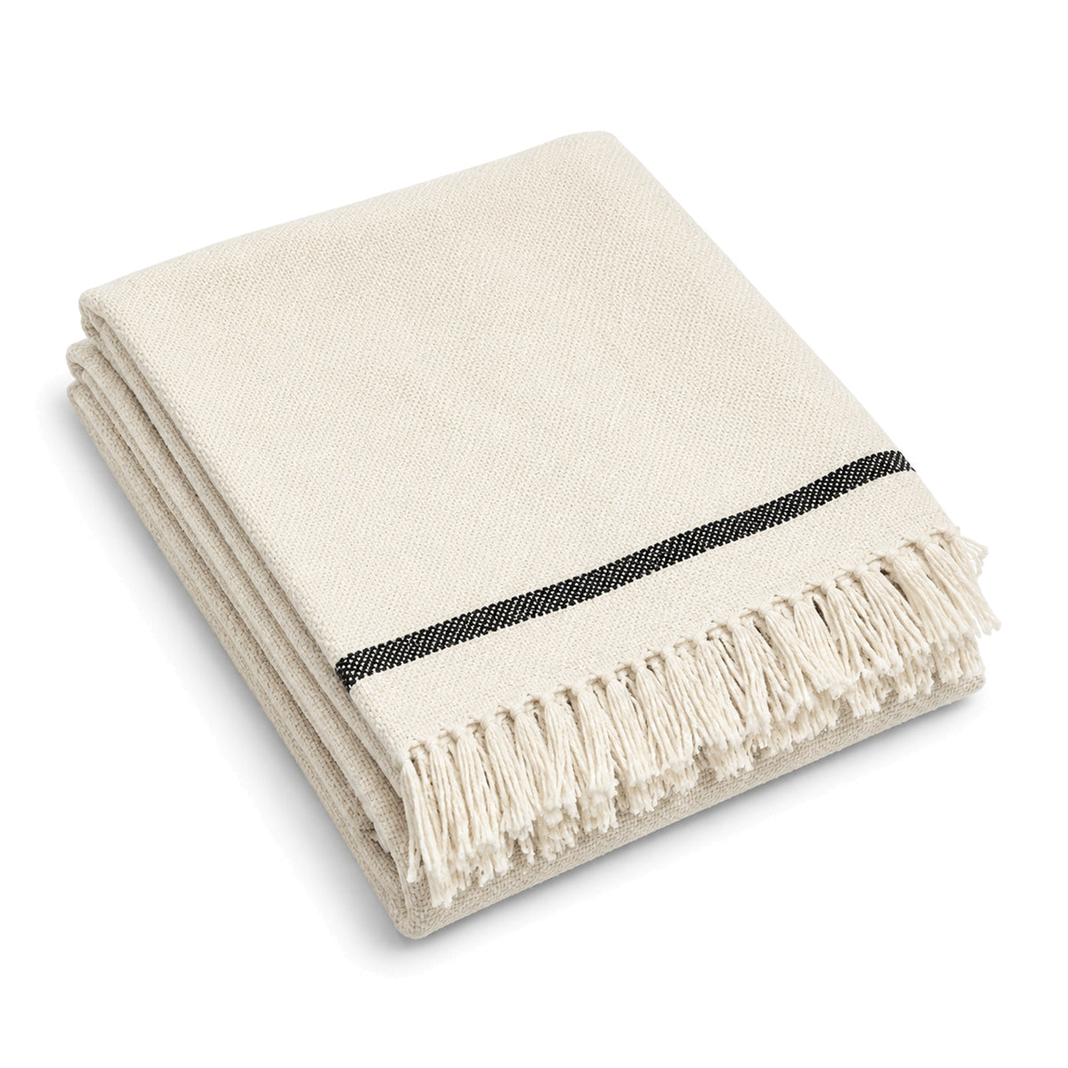 Ivory and black single stripe handwoven cotton throw with fringe 130×170 cm by Primeval