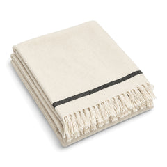Ivory and black single stripe handwoven cotton throw with fringe 130×170 cm by Primeval