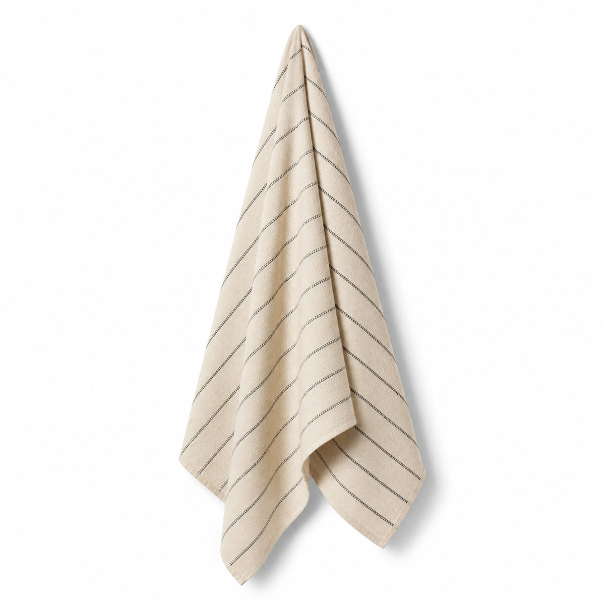 Ivory and black striped handloom cotton hammam towel 90x180 cm on white background