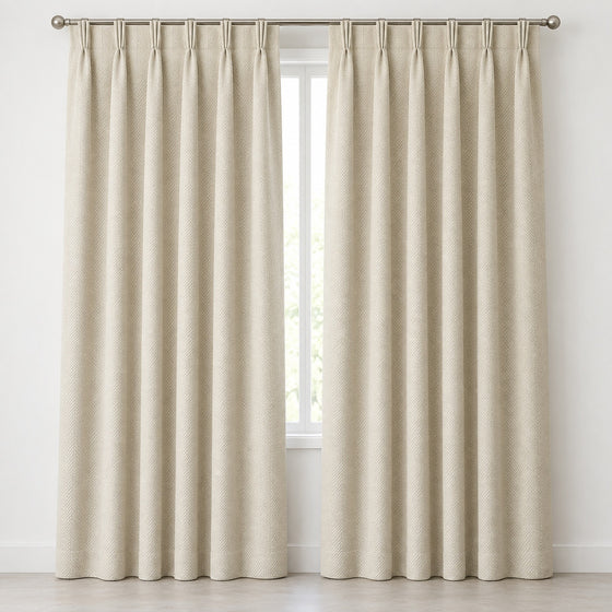Ivory solid blackout curtains with rod pocket heading, front product view - Primeval