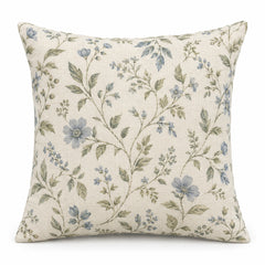 Ivory decorative cushion cover with delicate blue and grey botanical floral print