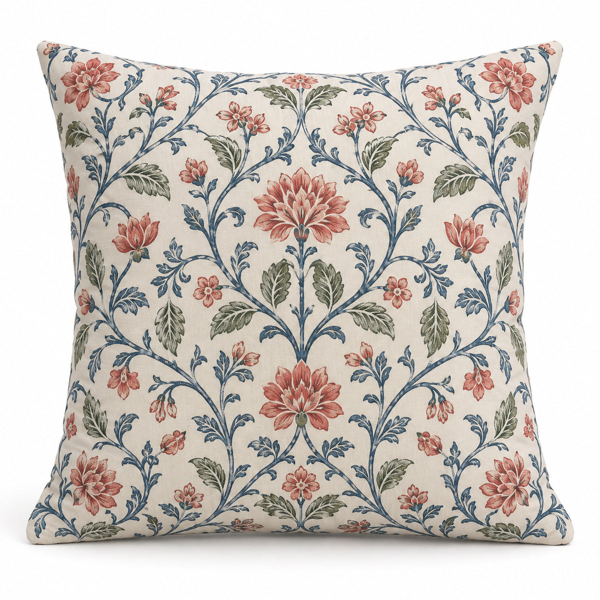 Printed Floral Cushion Cover 45 x 45 cm – Blue & Coral Botanical Design