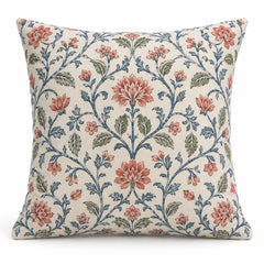 Printed Floral Cushion Cover 45 x 45 cm – Blue & Coral Botanical Design