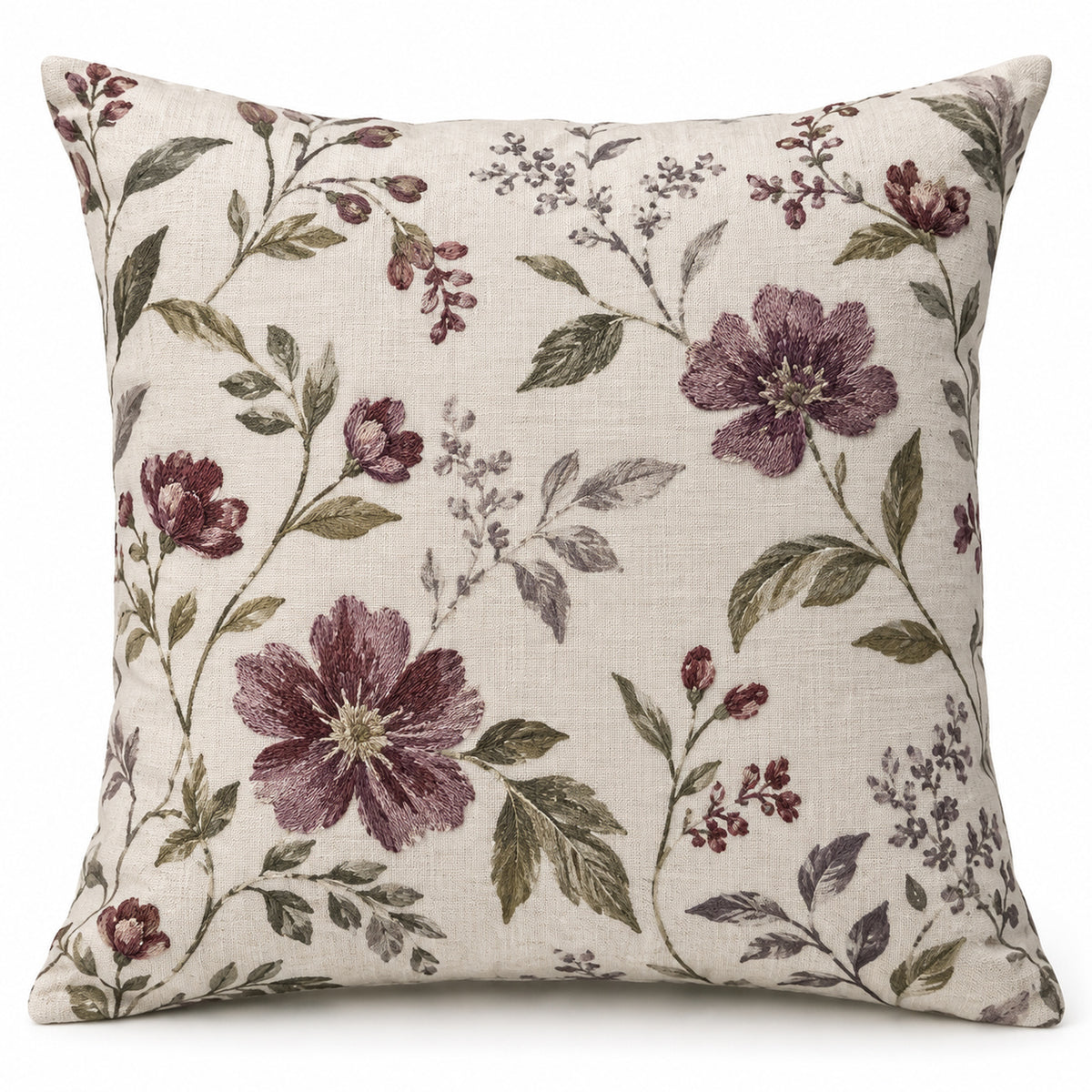 Ivory Botanical Floral Printed Cushion Cover – 45 x 45 cm