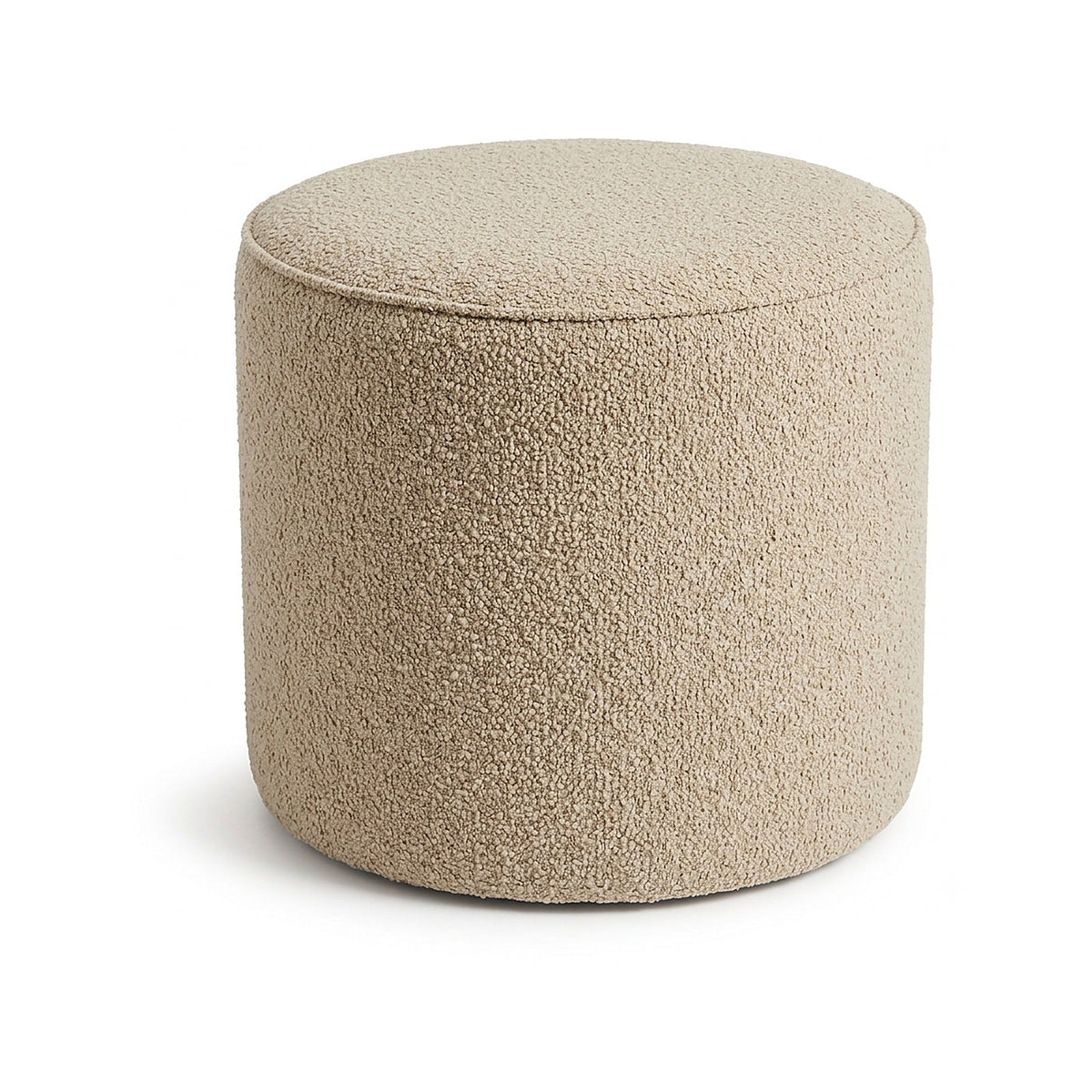 Ivory bouclé-style cylinder pouf by Primeval