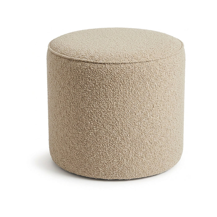 Ivory bouclé-style cylinder pouf by Primeval