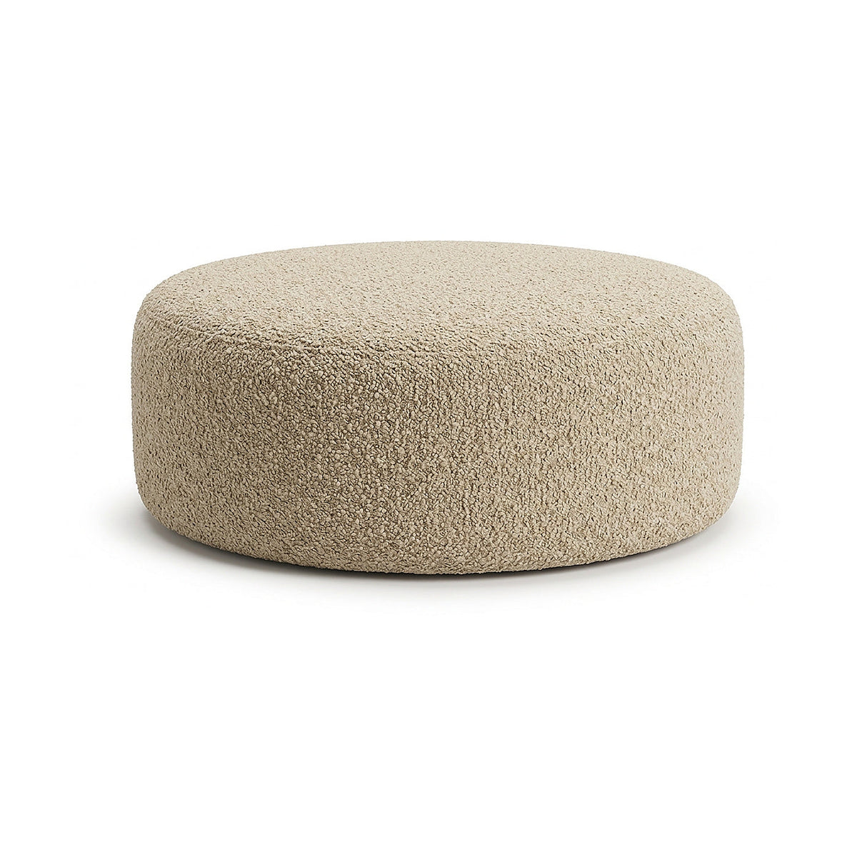 Ivory bouclé-style round pouf by Primeval