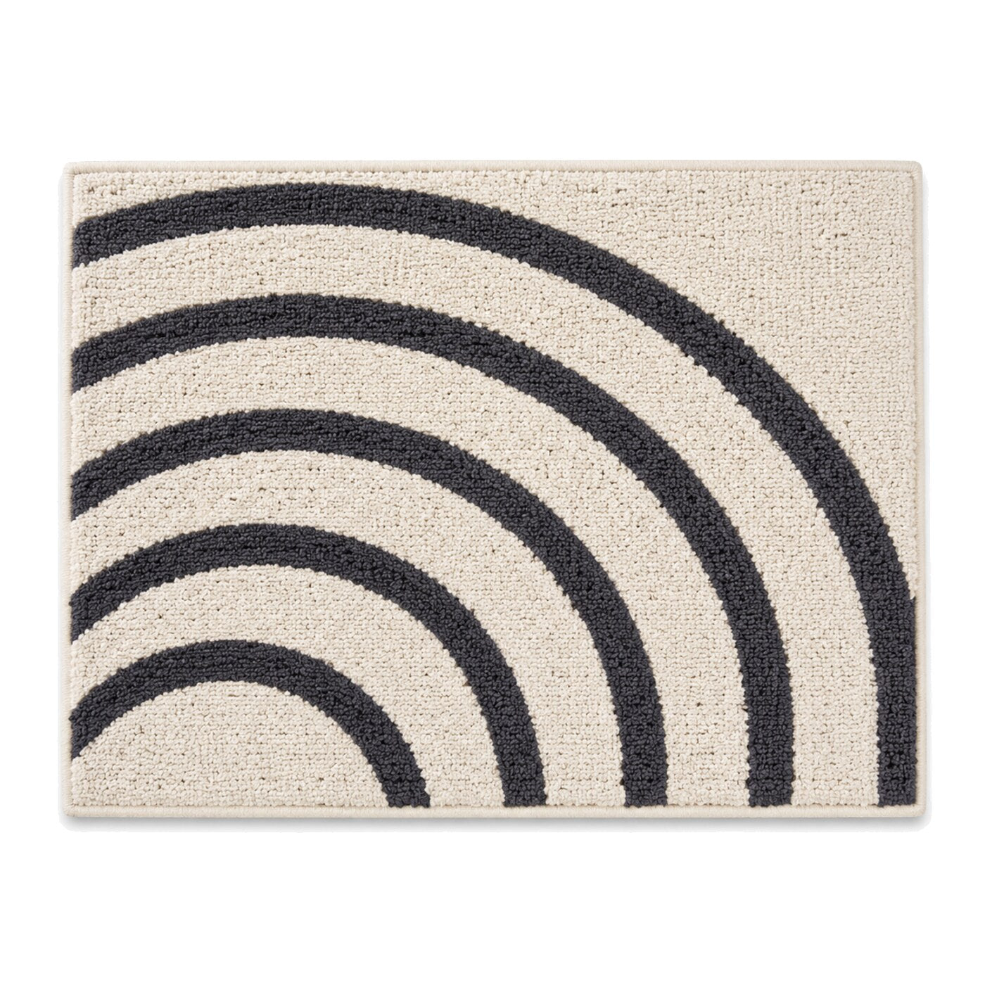 Ivory and charcoal rainbow arc bath mat for modern bathroom decor - Primeval