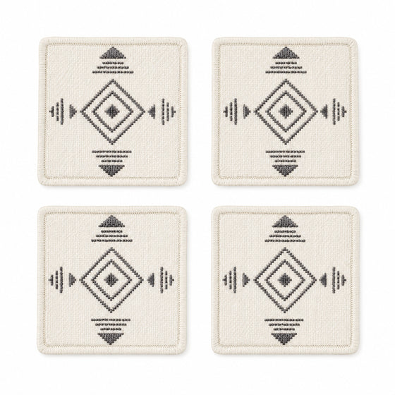 Ivory charcoal Scandinavian geometric coaster set on a clean white background