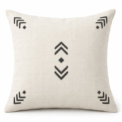 Machine Embroidered Geometric Cushion Cover – Ivory & Black Tribal Pattern – 45 x 45 cm