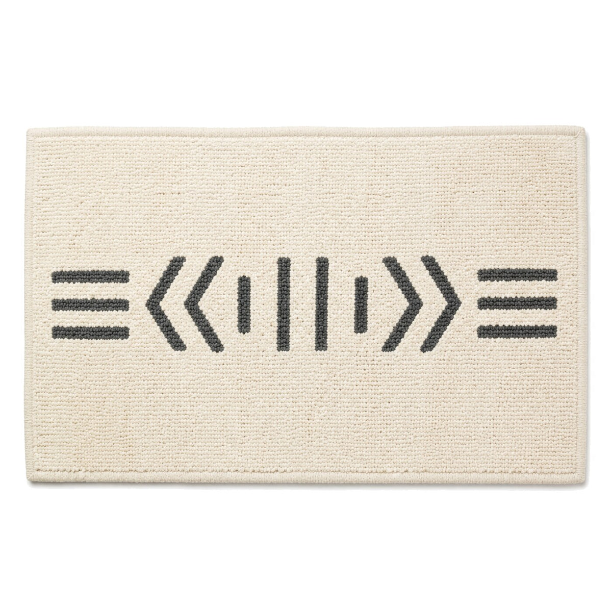 Ivory and charcoal tribal line bath mat for modern bathroom decor - Primeval