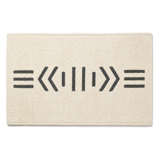 Ivory and charcoal tribal line bath mat for modern bathroom decor - Primeval