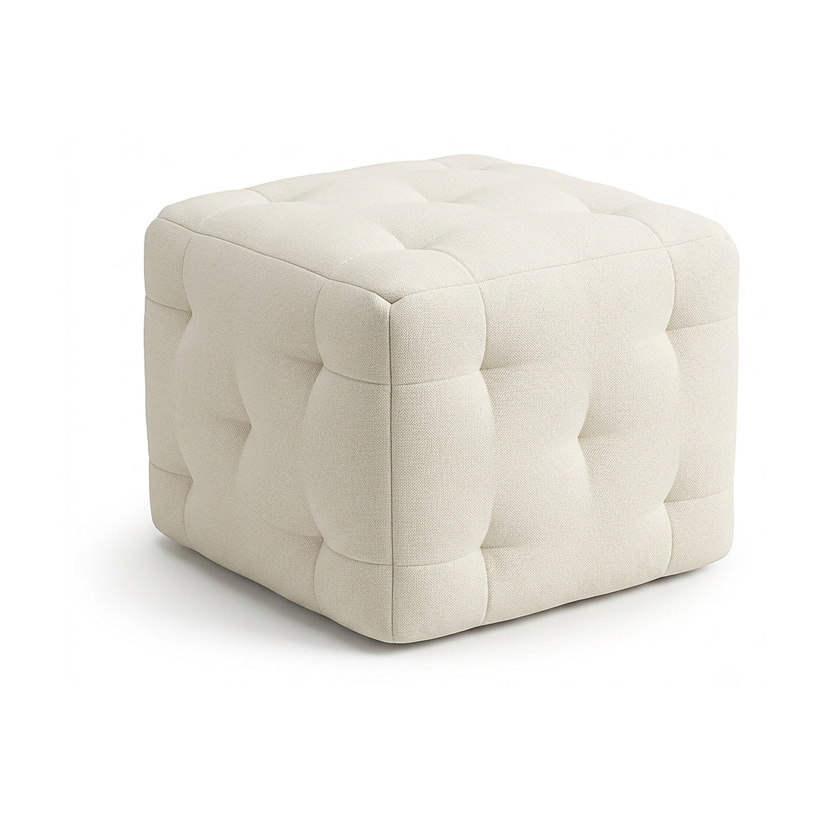 Ivory deep-tufted cube pouf by Primeval