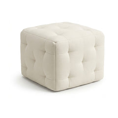 Ivory deep-tufted cube pouf by Primeval