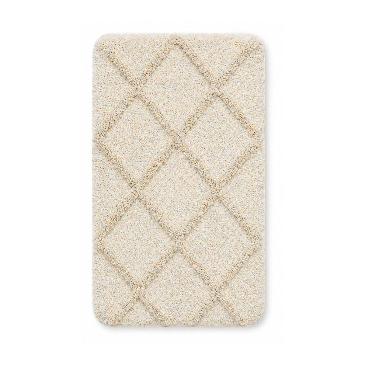 Ivory diamond tufted plush bath mat on white background