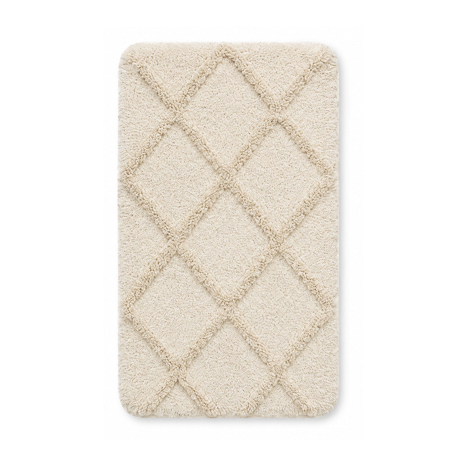 Ivory diamond tufted plush bath mat on white background