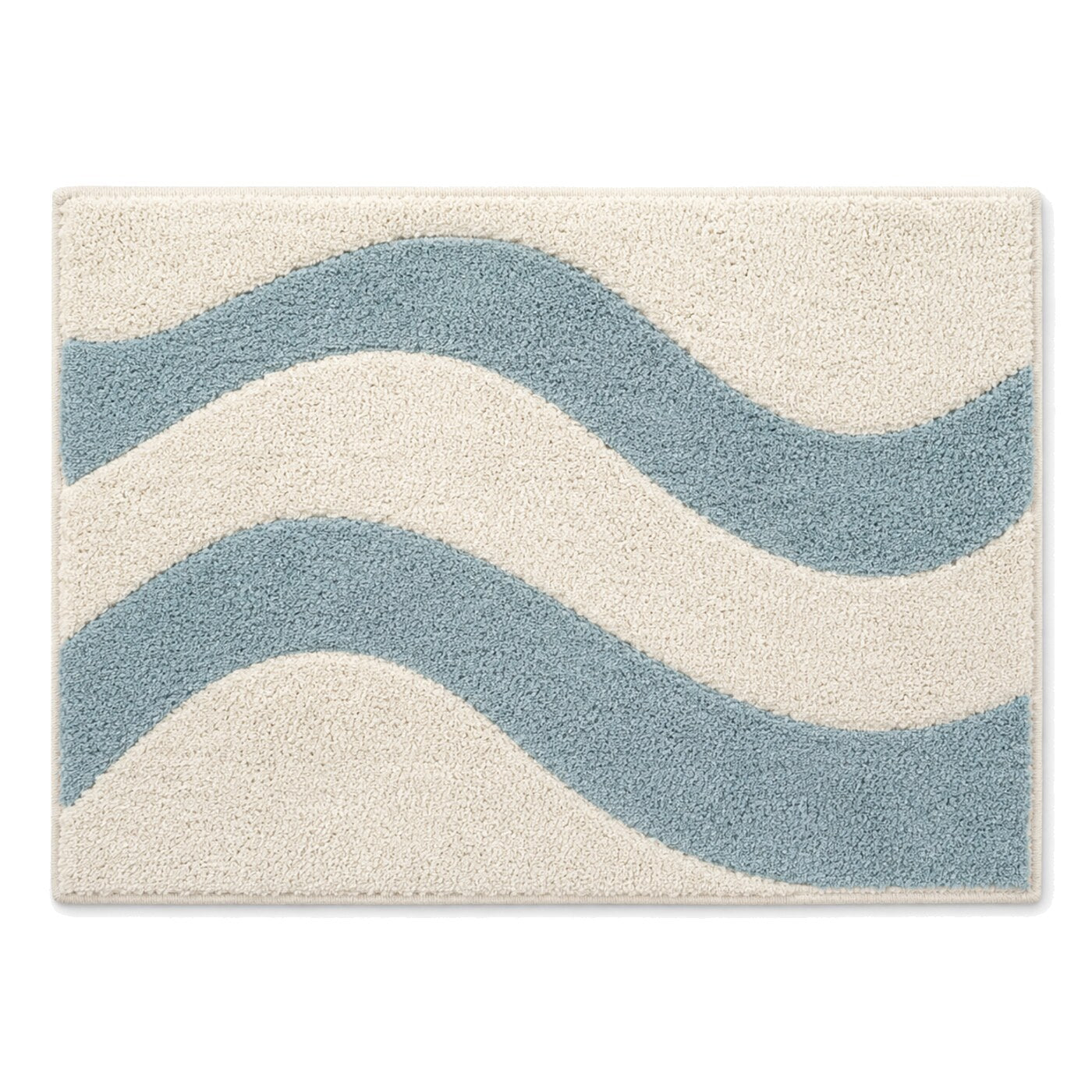 Ivory and dusty blue wave bath mat for calm contemporary bathroom decor - Primeval