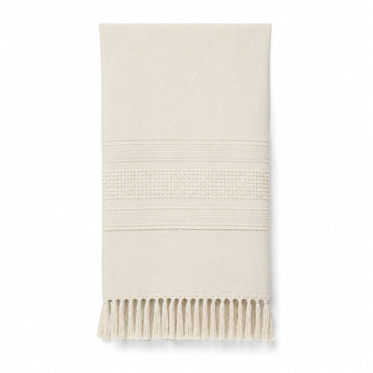 Ivory fringed Turkish cotton hammam towel 90x180 cm on white background