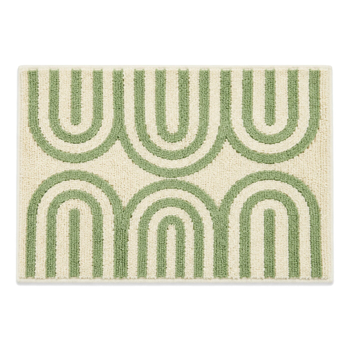 Ivory and green repeating arch bath mat for modern geometric bathroom decor - Primeval