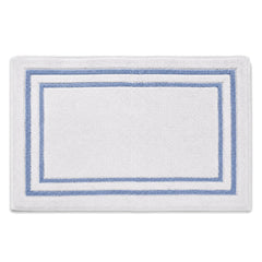 Ivory and light blue double border bath mat for fresh minimalist bathroom decor - Primeval