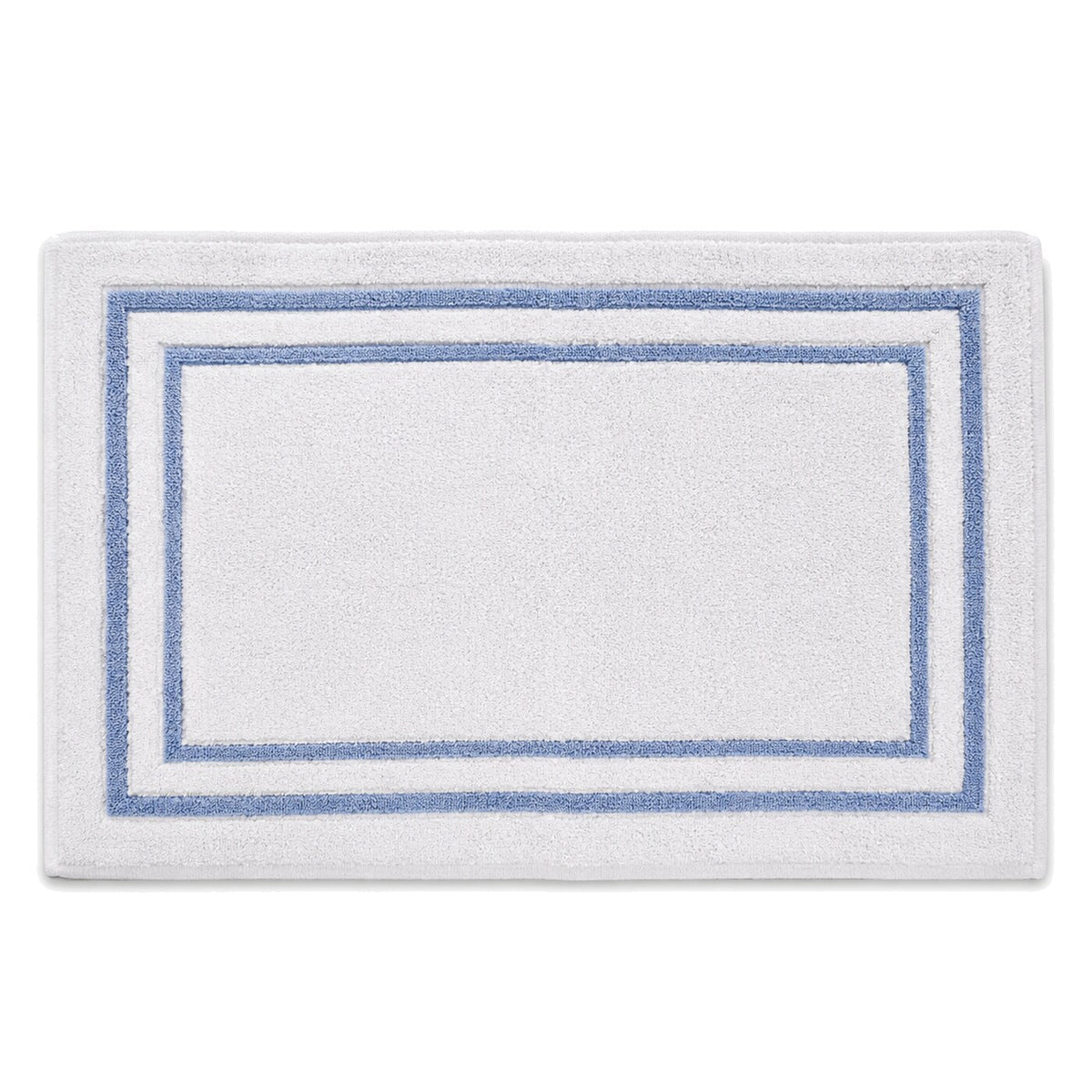 Ivory and light blue double border bath mat for fresh minimalist bathroom decor - Primeval