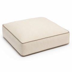 Ivory square floor cushion with clean piped border on white background