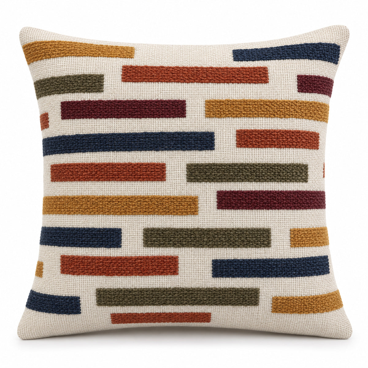 Handwoven Ivory Multicolor Geometric Bar Cushion Cover – 45 x 45 cm