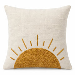 Ivory decorative cushion cover with mustard textured sunrise motif
