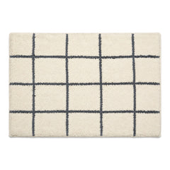 Ivory and navy grid bath mat for modern bathroom decor - Primeval