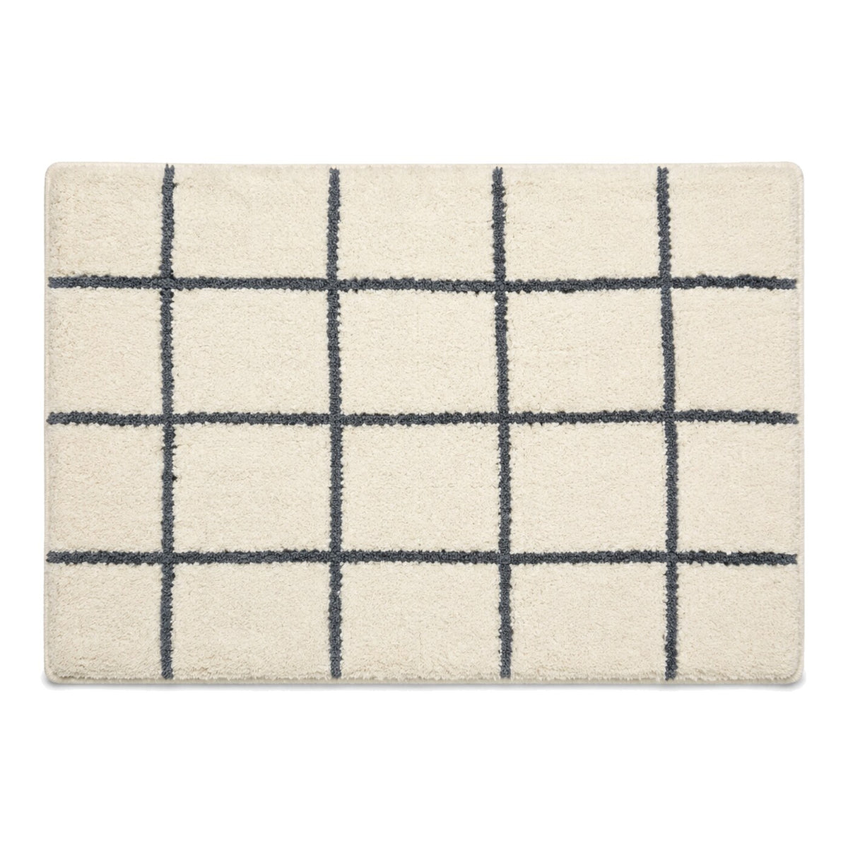 Ivory and navy grid bath mat for modern bathroom decor - Primeval