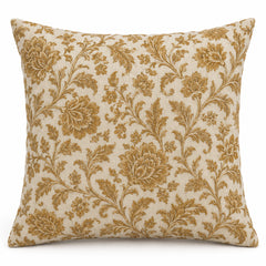 Machine Embroidered Heritage Floral Cushion Cover – Ivory & Ochre Botanical Design – 45 x 45 cm