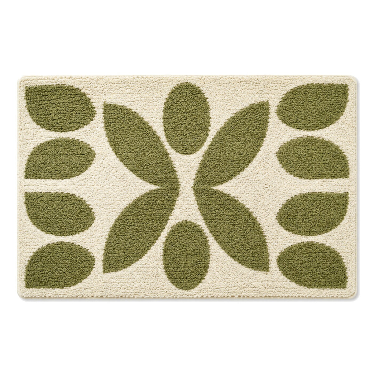 Ivory and olive botanical geometric bath mat for nature inspired bathroom decor - Primeval