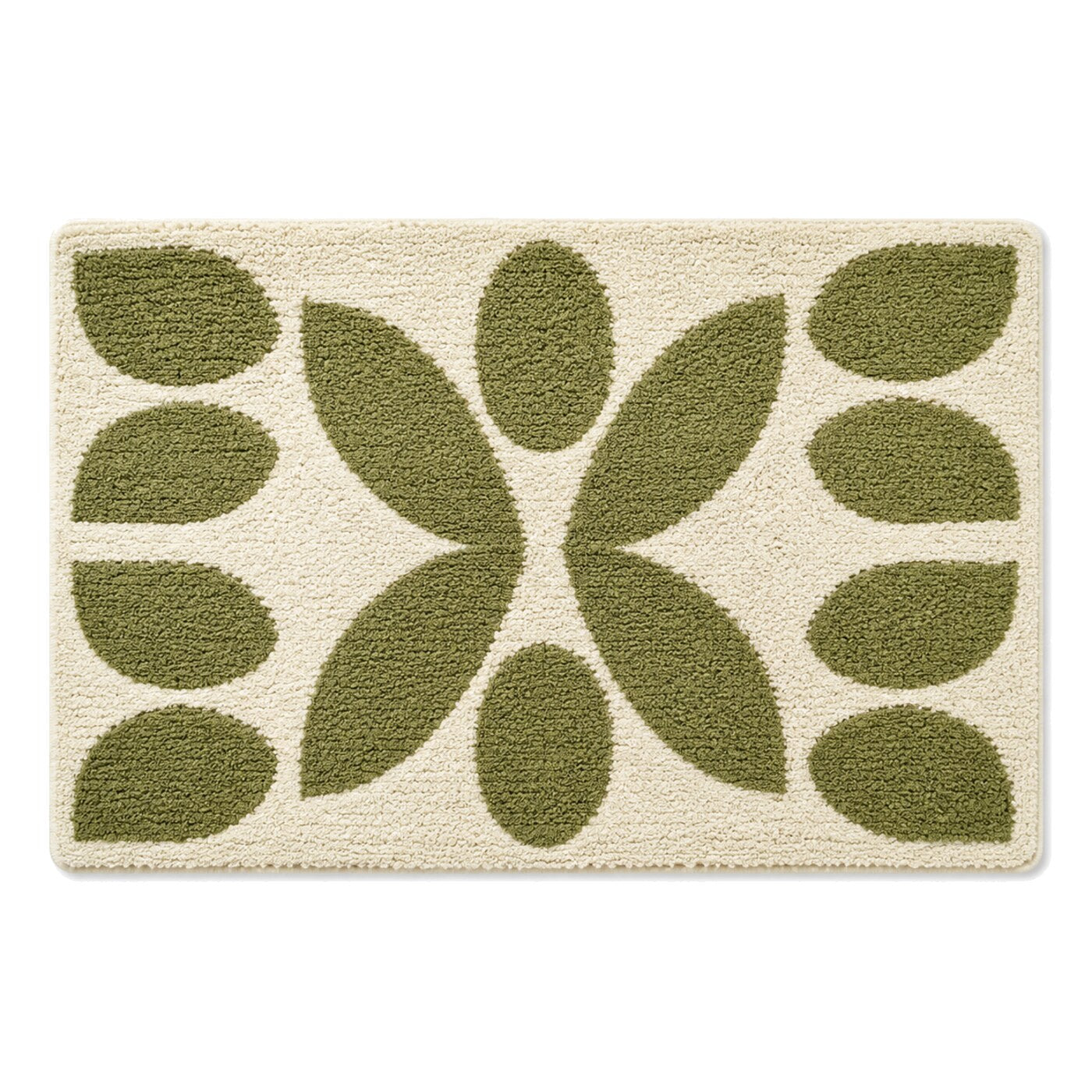 Ivory and olive botanical geometric bath mat for nature inspired bathroom decor - Primeval