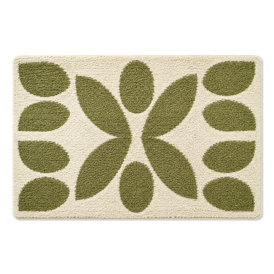 Ivory and olive botanical geometric bath mat for nature inspired bathroom decor - Primeval