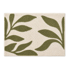 Ivory and olive botanical leaf bath mat for organic modern bathroom decor - Primeval