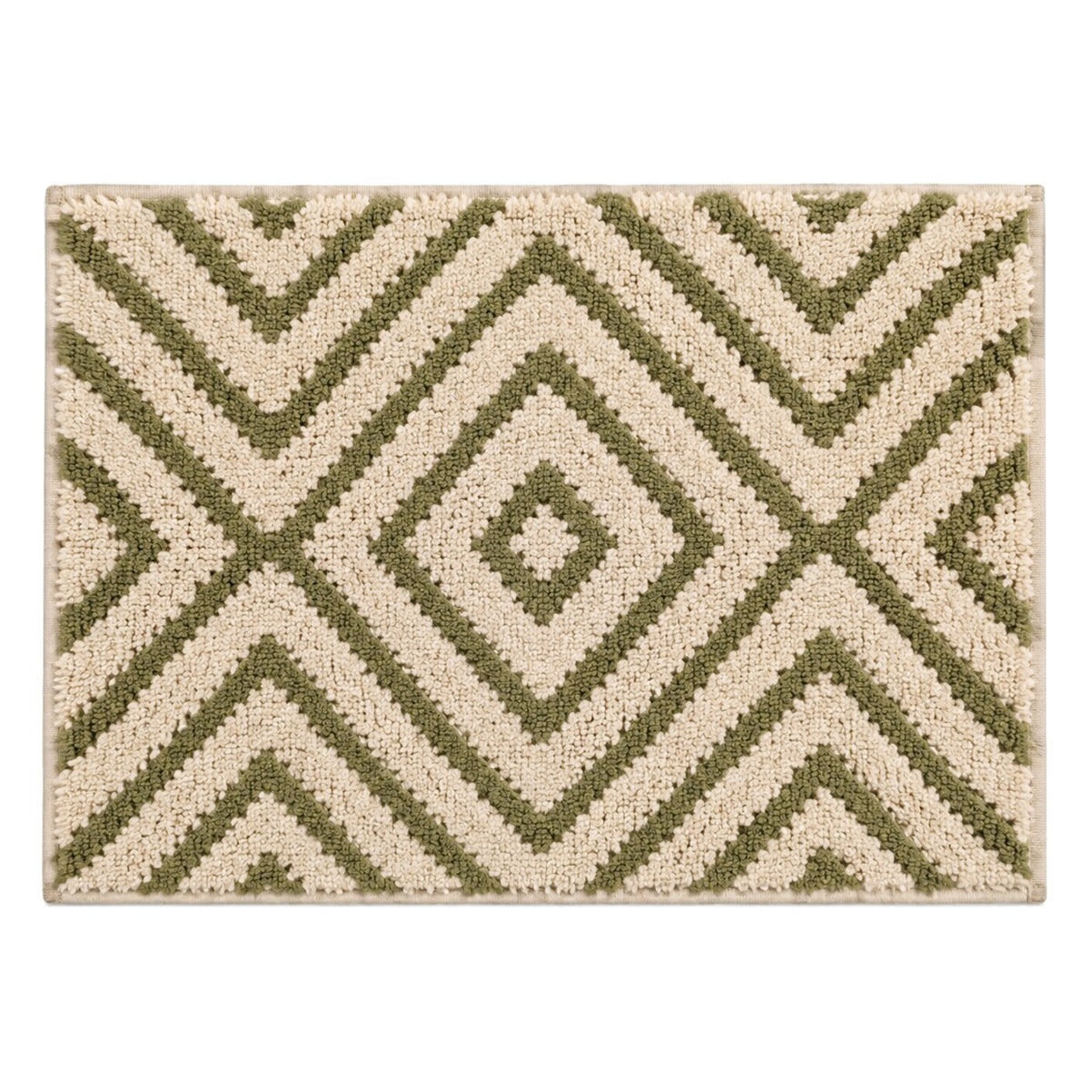 Ivory and olive diamond chevron bath mat for geometric bathroom decor - Primeval